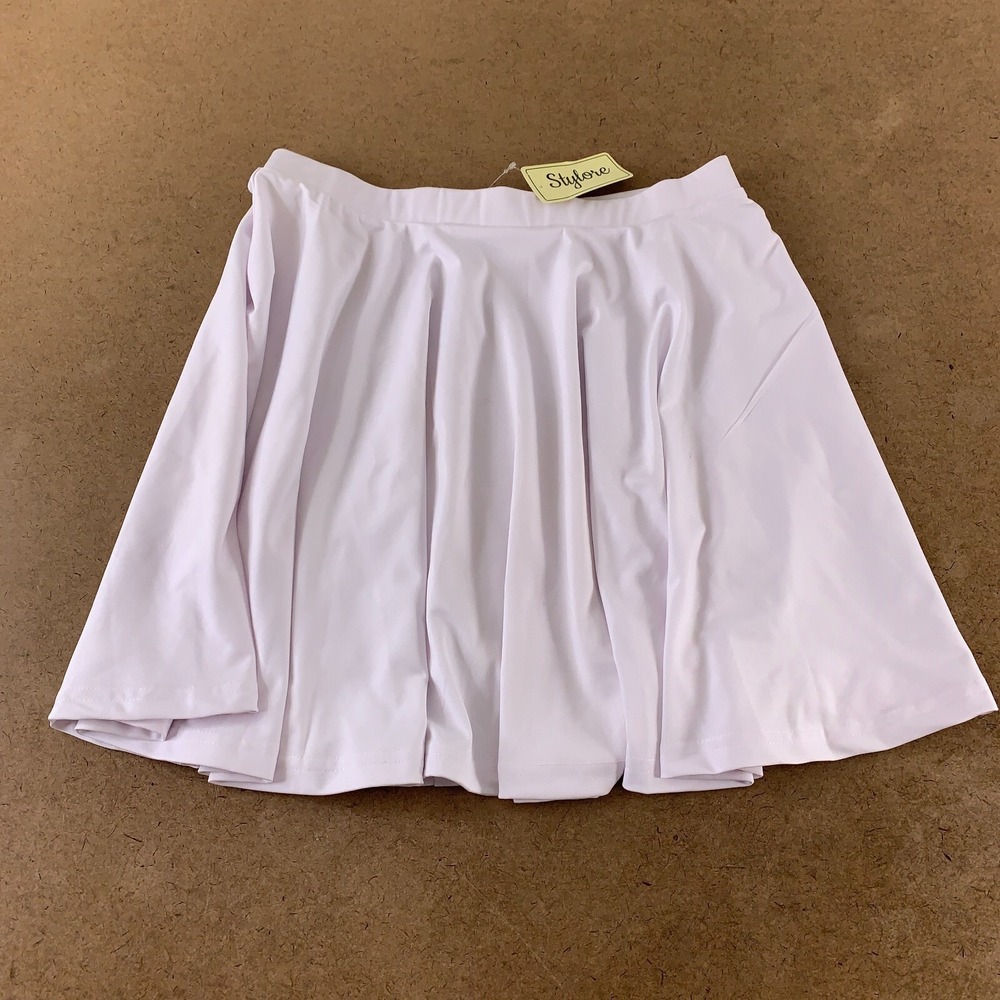 Stylore Women's Size Large White Pull On Casual Mini Skater Skirt NWT
